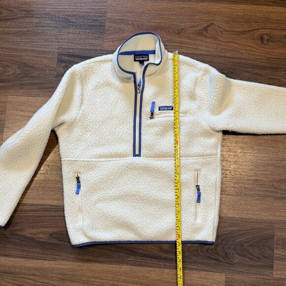 Patagonia Retro Pile Marsupial Pullover Women’s M White Blue Trim Cozy Fleece - Picture 4 of 6